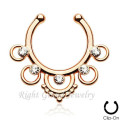 Rose Gold Skull Design Nose Piercing Faux Clip On Septum Piercing